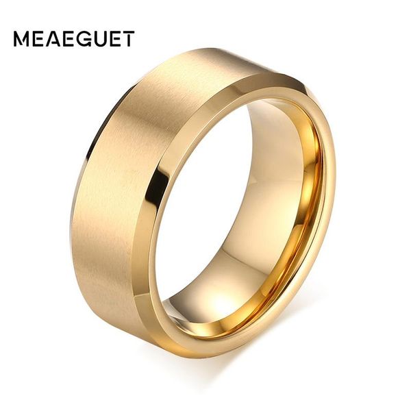 wedding rings meaeguet 8mm wide solid gold-color tungsten for men jewelry carbide bands, Slivery;golden
